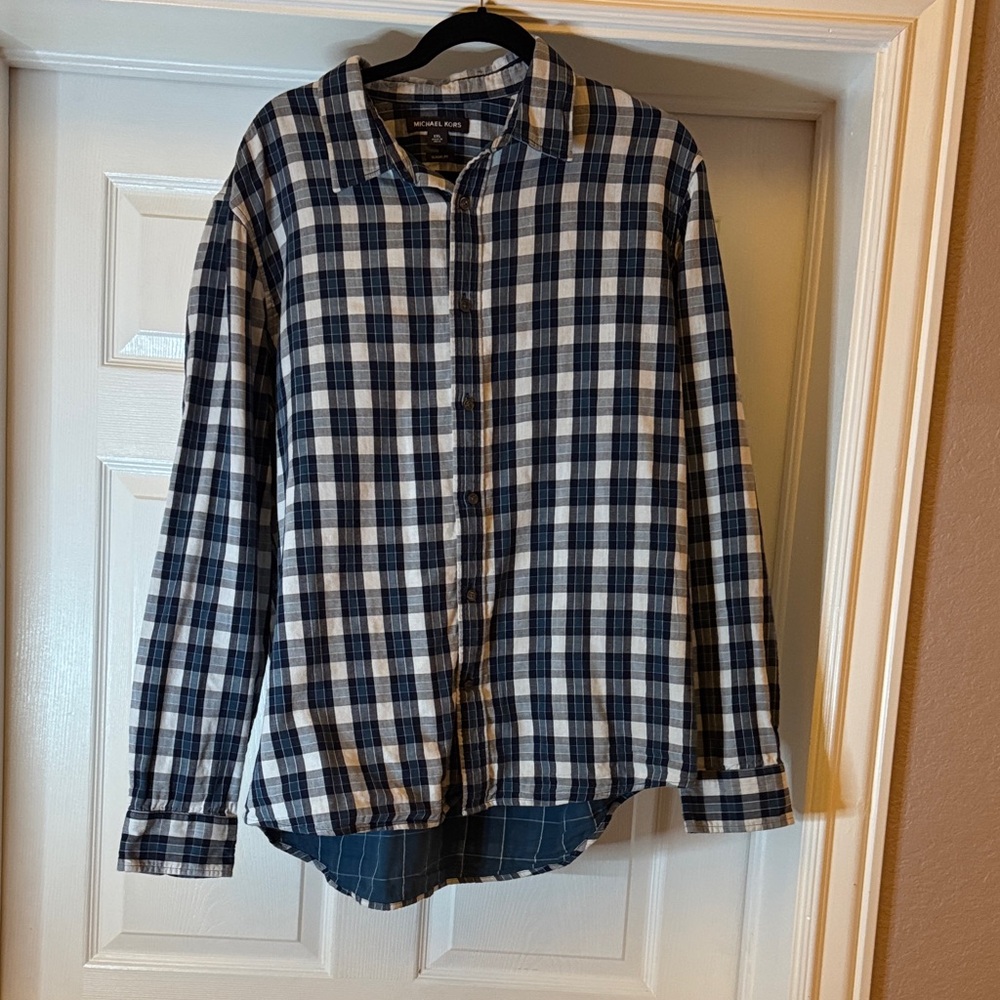 Michael Kors Blue and White Checkered Men's Shirt